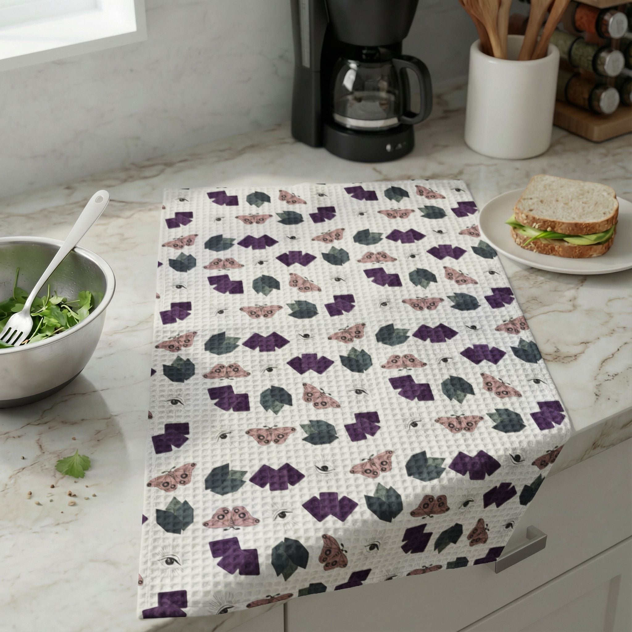 Waffle Weave Kitchen Hand Towel — Muted Whimsigoth Design image 0