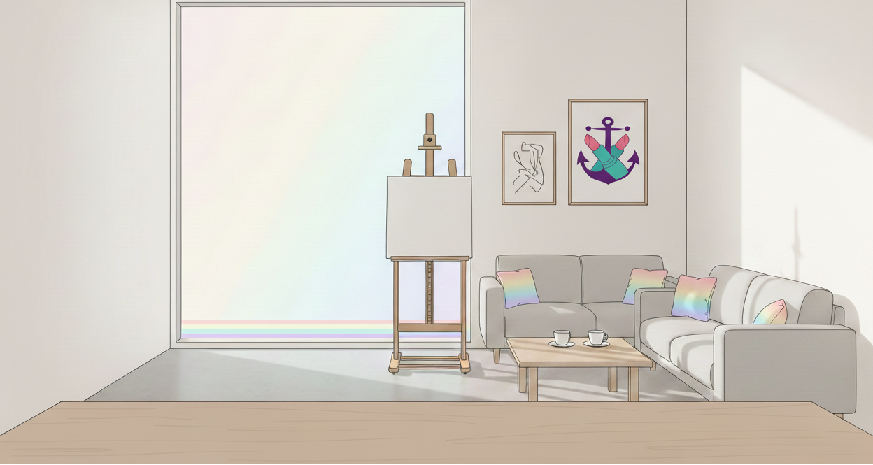 Studio with Anchors and Lipsticks Logo on Wall